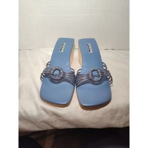 NIB Nine & Co Sea Blue Houghton‎ Leather Wedge Strappy Sandals 8M New Old Stock
